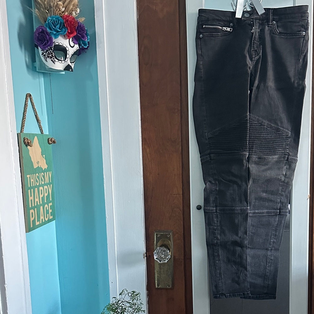 Allsaints Washed Black Biker Fit Jeans